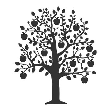 Apple tree icon. Flat vector illustration in black on white background.