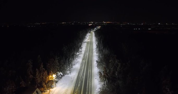 top view winter night highway