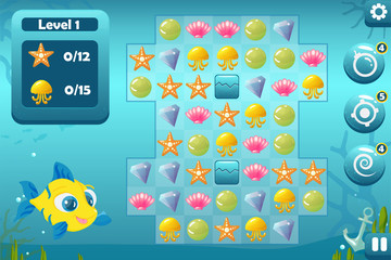 Match Three Game Interface for Underwater World