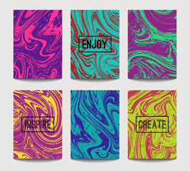 Vector set with ink watercolor hand drawn marble banners. Creative textured abstract backgrounds