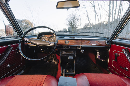 Close up of interior of a vintage car