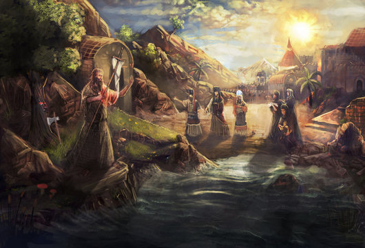John baptizing in the river Jordan