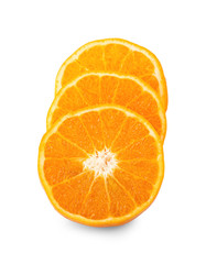 Half and slice of fresh orange fruit isolated on white background