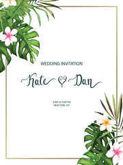 Wedding card. Invitation template for save the date. Floral background. Vector illustration