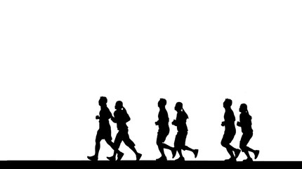silhouette family running on white background