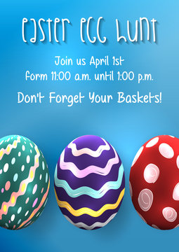 Easter poster. Vector illustration. Easter egg hunt invitation flyer or poster. Kids concept poster invitation easter party.