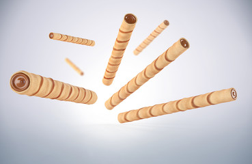 crispy cream filled wafer sticks With Cocoa or Chocolate - obrazy, fototapety, plakaty