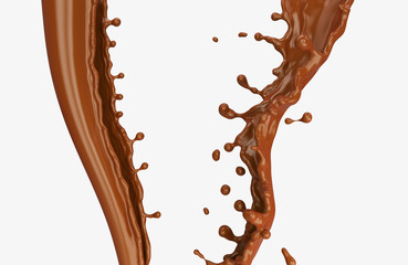 Chocolate shake or Cocoa splash, isolated on blue background with Clipping path