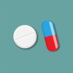 Drugs and Pills on background, Medical pill, Tablet symbol. Vector Illustration.