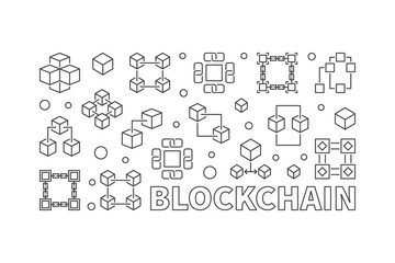 Blockchain horizontal illustration. Vector block chain banner