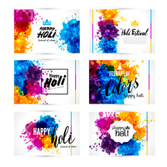 Calligraphic header and banner set happy holi beautiful Indian f