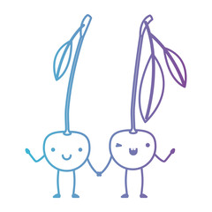 cherries couple fresh fruit kawaii character vector illustration design