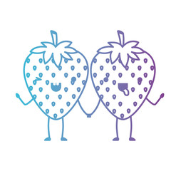 strawberries fresh fruit couple kawaii characters vector illustration design