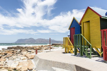 Colorful huts/ houses along the beach in Muizenberg, South Africa