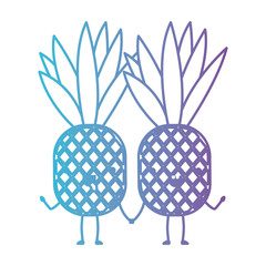 pineapple fresh fruit couple kawaii characters vector illustration design