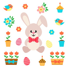 Fototapeta premium cartoon easter elements with bunny sitting