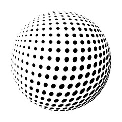 Set of abstract round 3d black sphere consisting of dots in form of halftone. Scientific and technical frame illustration. Flat cartoon illustration. Objects isolated on a white background.