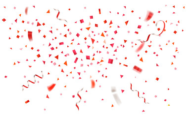 Colorful confetti and ribbons on transparent background