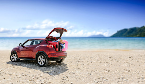 Summer car on beach and free space 