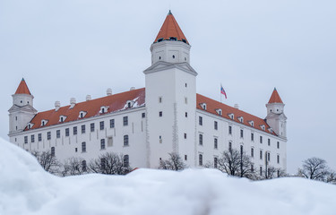 Bratislava castle on the snow
