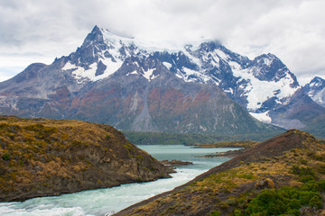 Naklejka na ściany i meble Mountains and river of Torres del Paine