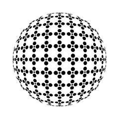 Set of abstract round 3d black sphere consisting of dots in form of halftone. Scientific and technical frame illustration. Flat cartoon illustration. Objects isolated on a white background.
