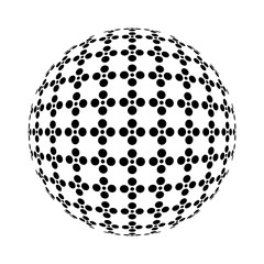 Set of abstract round 3d black sphere consisting of dots in form of halftone. Scientific and technical frame illustration. Flat cartoon illustration. Objects isolated on a white background.