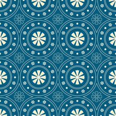 Seamless background southeast Asian retro aboriginal traditional art textile pattern round circle dot line flower cross