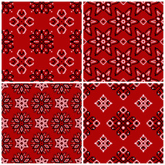Red seamless backgrounds with black and white floral patterns
