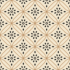 Seamless background southeast Asian retro aboriginal traditional art textile pattern curve cross round frame line flower