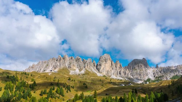 Time Lapse of Dolomites Italy landscape Pizes de Cir Ridge in South Tyrol, Western Dolomites - Italy tourist attraction for nature travel and outdoor acticity. Breathtaking landscape of Northern Italy