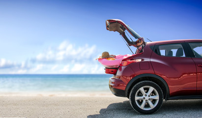 summer car on beach and landscape of sea 