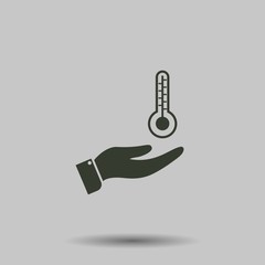 Hand and temperature icon. Hand and temperature vector isolated on white background. Flat vector illustration in black. EPS 10