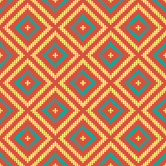 Seamless background southeast Asian retro aboriginal traditional art textile pattern round corner line cross check square frame
