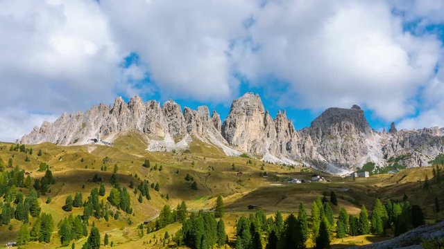 Time Lapse of Dolomites Italy landscape Pizes de Cir Ridge in South Tyrol, Western Dolomites - Italy tourist attraction for nature travel and outdoor acticity. Breathtaking landscape of Northern Italy
