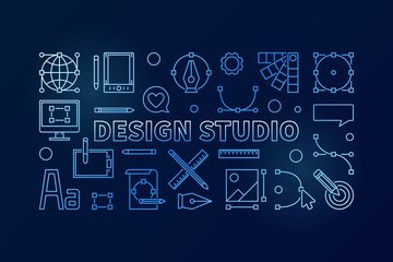 Design studio blue vector line illustration or banner