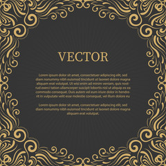 Vintage floral wedding card. Black and Gold.