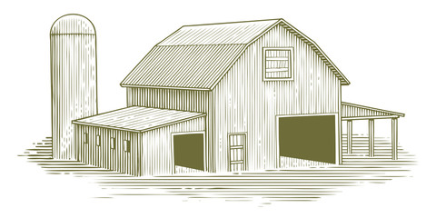 Woodcut Traditional Barn © blue67sign