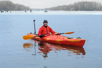 extreme kayaking on the river winter