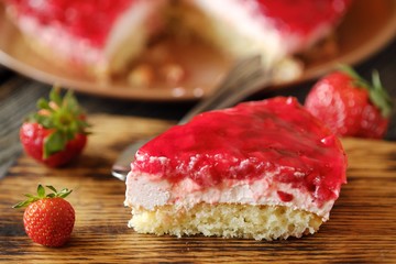 Fresh strawberry pie and berries on the table 