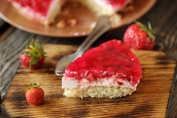 Fresh strawberry pie and berries on the table 