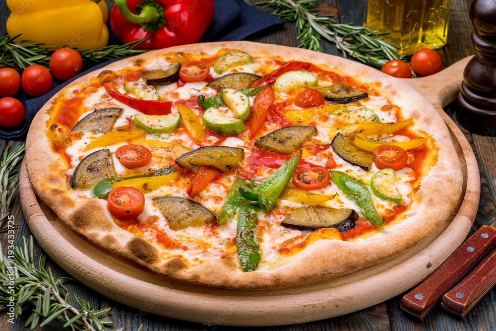 Wall mural pizza with vegetables vegetarian