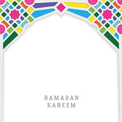 ramadan kareem greeting card template vector design with moroccan mosaic mosque gate