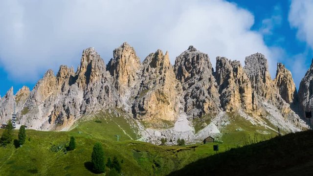 Time Lapse of Dolomites Italy landscape Pizes de Cir Ridge in South Tyrol, Western Dolomites - Italy tourist attraction for nature travel and outdoor acticity. Breathtaking landscape of Northern Italy