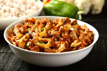 Healthy vegan food concept- curry roasted fry cauliflower 