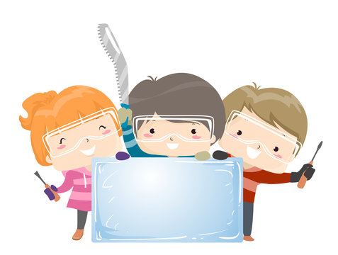 Kids Ice Carving Team Illustration