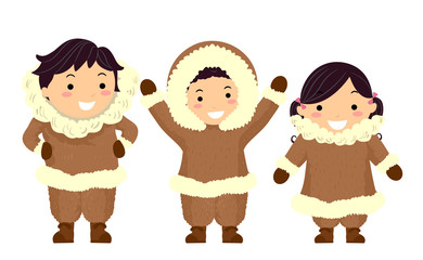 Stickman Kids Eskimos Illustration