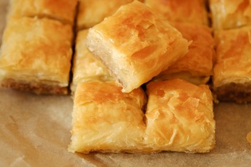 Delicious baklava dessert with nuts and honey  