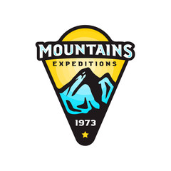 Mountains expeditions logo badge in modern colorful style