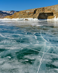 Russia. The unique beauty of transparent ice of lake Baikal.